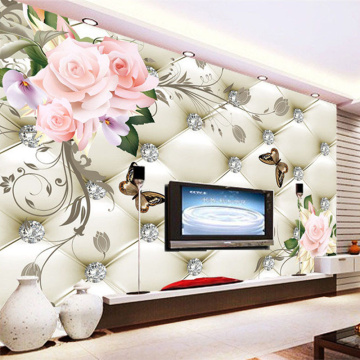 Custom 3D Mural Wallpaper European Style Rose Flower Pattern Diamonds Wall Painting Living Room TV Background Leather Wallpaper