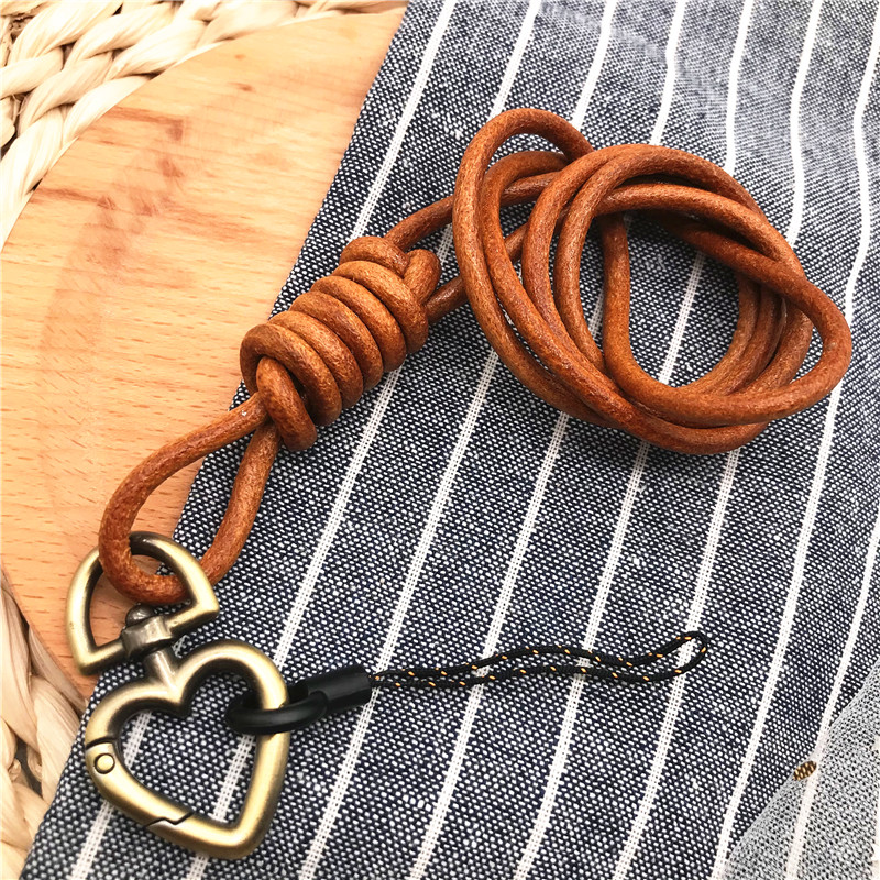 Genuine Leather With heart-shaped Metal Buckle Neck Strap Pendant Neckline Lanyard Mobile Phone Strap Charms Keyring Buckle Rope