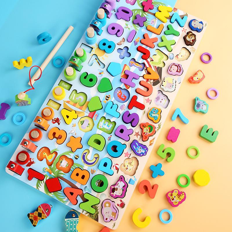 Montessori Wooden Math Toys For Kids Early Educational Board Math Fishing Count Numbers Digital Shape Match Children Toy Gift
