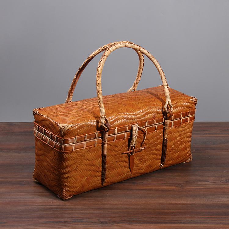 Vintage bamboo travel portable tea set storage box food box Japanese tea bag bamboo shopping basket Chinese picnic basket