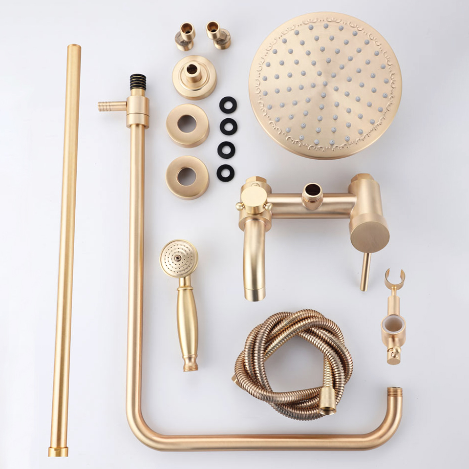 Onyzpily Brushed Gold Bathroom Shower Faucet Rain Shower Bathtub Mixer Tap With Hand Shower Bath Shower Water Mixer shower taps