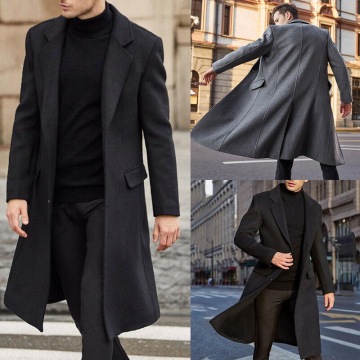 Winter Men Coats Woolen Solid Long Sleeve Jackets Fleece Men Overcoats Streetwear Fashion Long Trench Outerwear 2021 Plus size