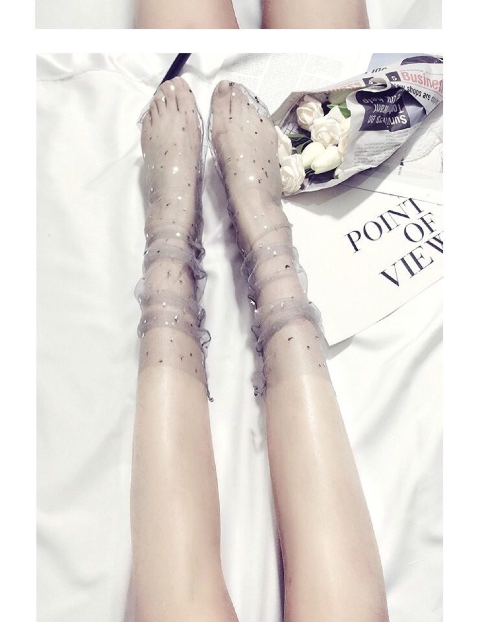 2019 Spring Summer Womens Glitter Thin Soft Shiny Stars Moon Socks Sheer Mesh Tulle Transparent Socks Visible Hosiery Socks