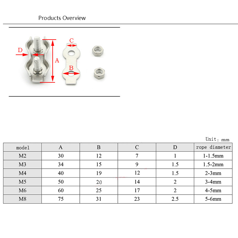 1pcs M6 M8 304 Stainless Steel Wire Rope Clips Single Double Grips Cable Clamps For Wires