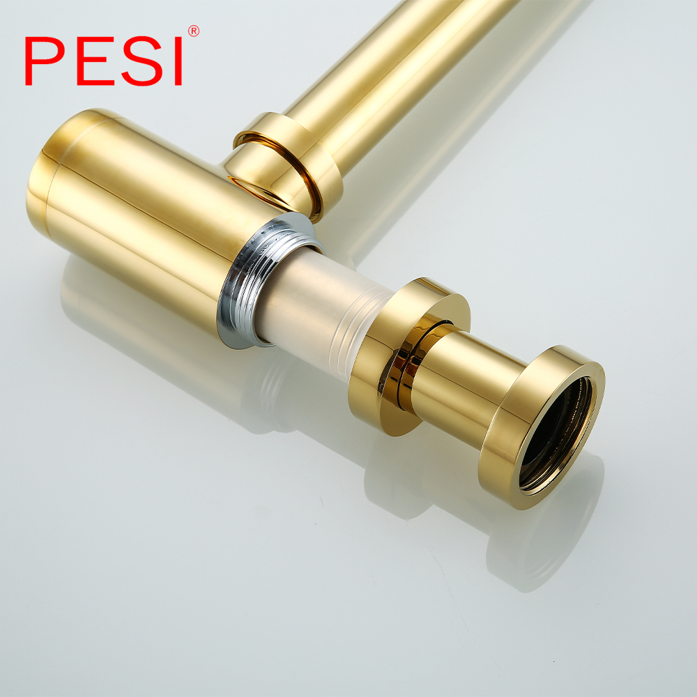High Quality Brass Basin Wast Drain Wall Connection Plumbing P-traps Wash Pipe Bathroom Sink Trap Gold with Pop Up Drains.