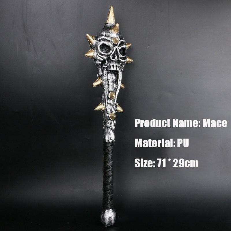 71cm Simulation Skull Mace Weapon, Halloween Performance Props Polyurethane Rubber Hammer, Children's Game Toys