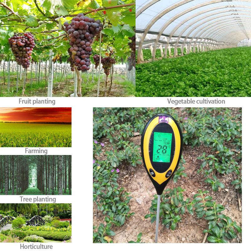 4 IN 1 Soil Tester Humidity Detector Digital PH Meter Soil Moisture Monitor Hygrometer Gardening Plant Lignt Sunlight Tester