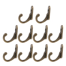 10PCS Vintage Bronze Double Coat Hangers Wall Mounted Entryway Hooks With Screws