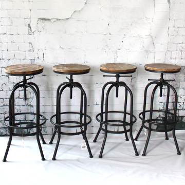 iKayaa Bar Stool Industrial Style Height Adjustable Swivel Barstool Natural Pinewood Top Kitchen Dining Chair Breakfast Chairs