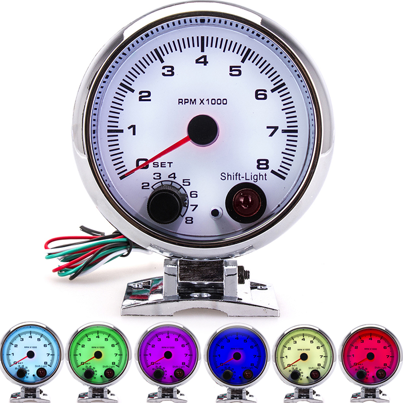 95mm 7 color Auto Electrical Tachometer digital RPM meter car Gauge moto With Internal Shift Light 4 6 8 Cylinders toerenteller