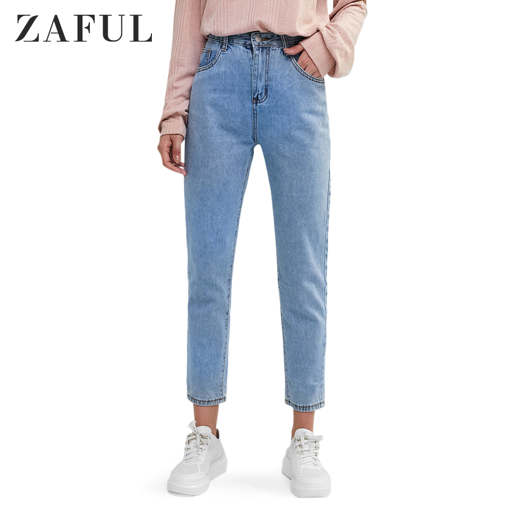 ZAFUL Woman High Waist Straight Jeans Pant Basic Tapered Denim Jeans Buttons Zipper Ladies Vintage Jeans 2020 Fashion New