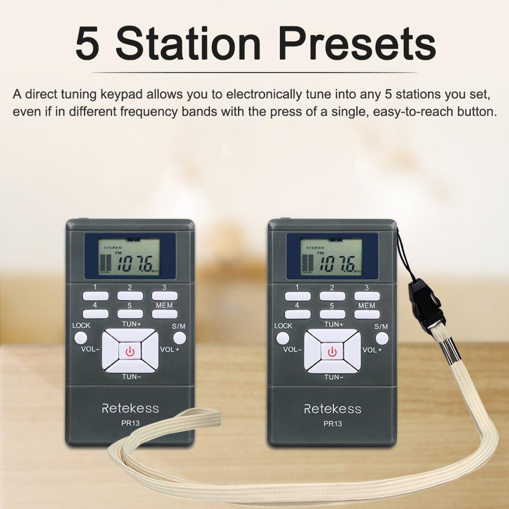 10pcs RETEKESS PR13 Radio FM Stereo DSP Portable Radio Receiver Digital Clock For Guiding Church Conference Training