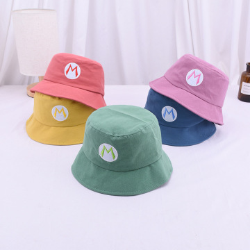 Letter M Embroidery Kids Bucket Hat Cotton Baby Boys Sun Cap Girls Summer Hat Sun Protective Children's Hats
