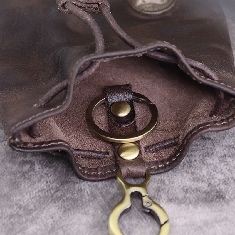 Vintage 100% Genuine Leather Coin Purse Men Women Small Mini Wallet Amekaji Wallets Change Purse DrawString New Key Holder Pouch