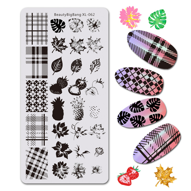 BeautyBigBang 1PC Stamping For Nails DIY Flower Leaf Nature Geometry Plaid Design Nail Stamping Plates Template Nail Art XL-062