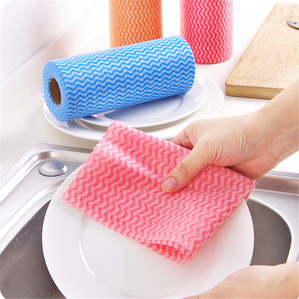 New 25pcs/roll Non-woven Fabric Kitchen Cleaning Cloth Multi-functional Disposable Dry/wet Non-stick Oil Wash Towel Dishcloth