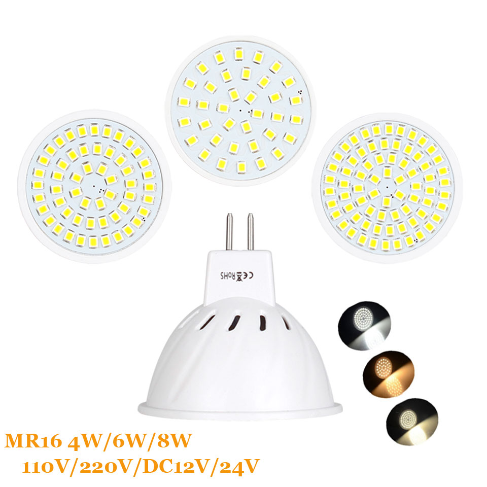 MR16 DC 12V 24V LED Bulbs Light 220V SMD 2835 Led Spotlights 4W 6W 8W Warm / Cool White / White MR 16 Base LED Lamp For Home