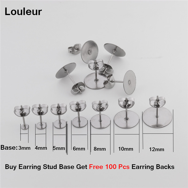 Real Gold Plated Stainless Steel Blank Post Earring Studs Base Pins With Earring Plug Findings Ear Back For DIY Jewelry Making
