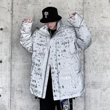 Hybskr 2020 Winter New Men's Parkas Casual Oversize Woman Coats Warm Stand Collar Reflective Thicken Zipper Male Clothing