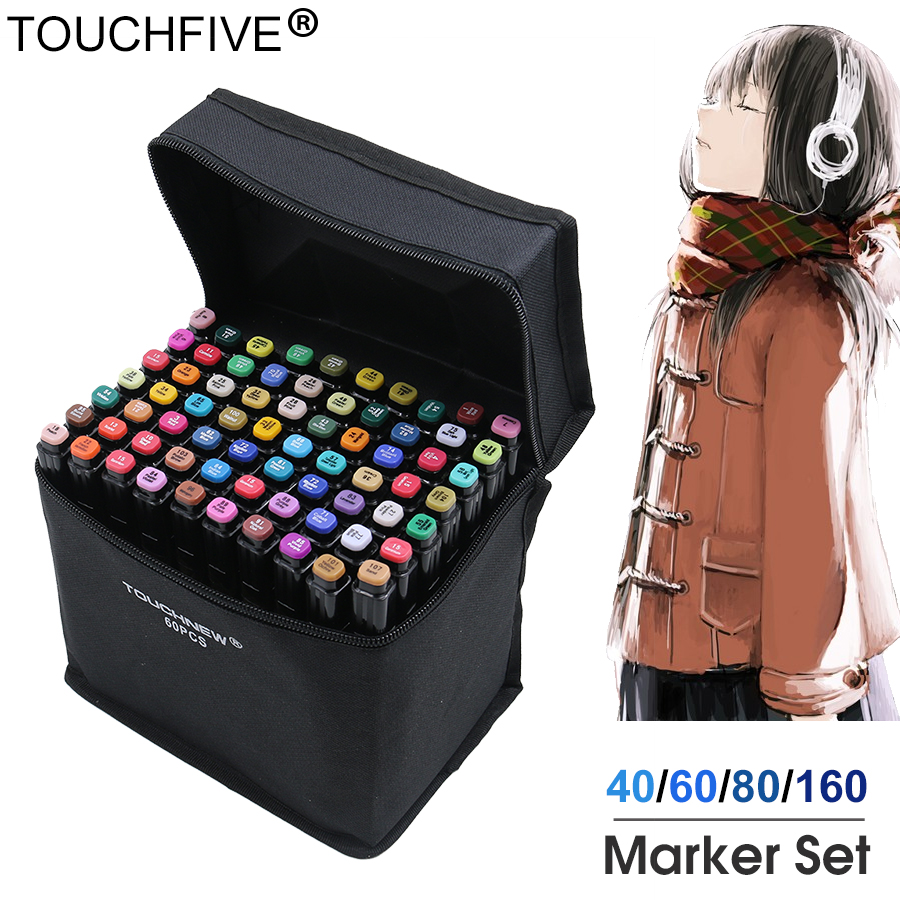 TouchFive Marker 30/40/60/80/168 Colors Pen Brush Pen Alcoholic Oily Based Ink Art Marker For Manga Dual Headed Sketch Markers