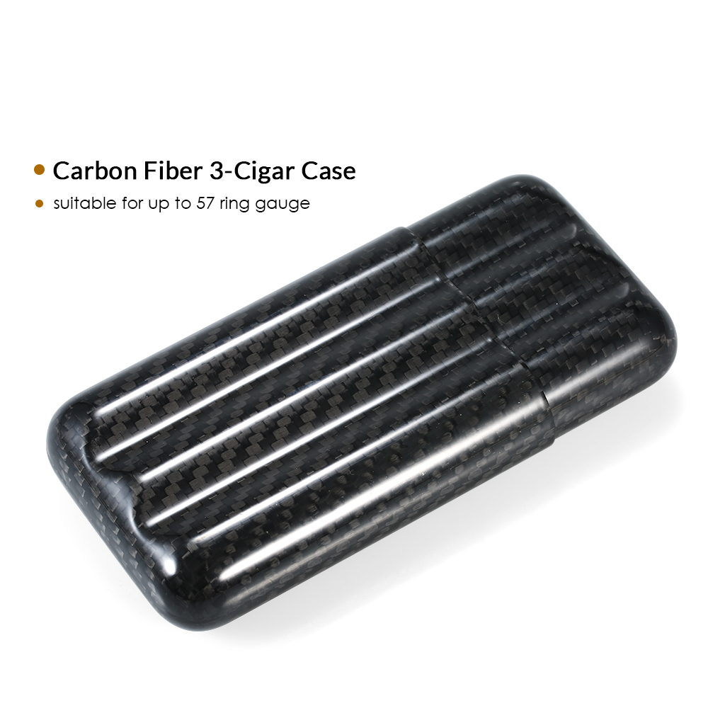 3-Cigar Box Black Carbon Fiber Lightweight Cigar Storage Tube Holder Travel Cigar Humidor for up to 57 Rings Gauge Cigars