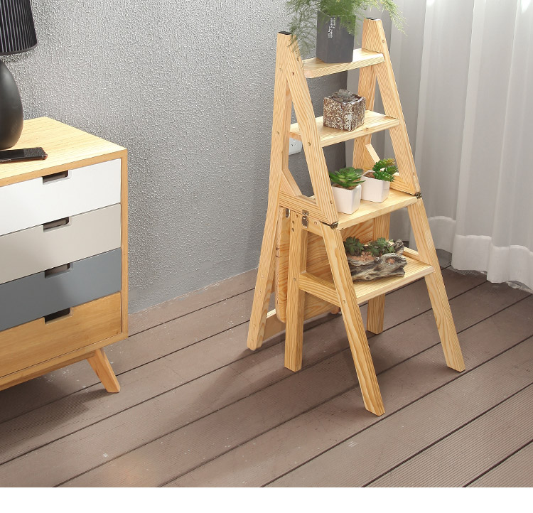 Household multi function folding ladder stool solid wood ascending platform step dual purpose rack stair chair