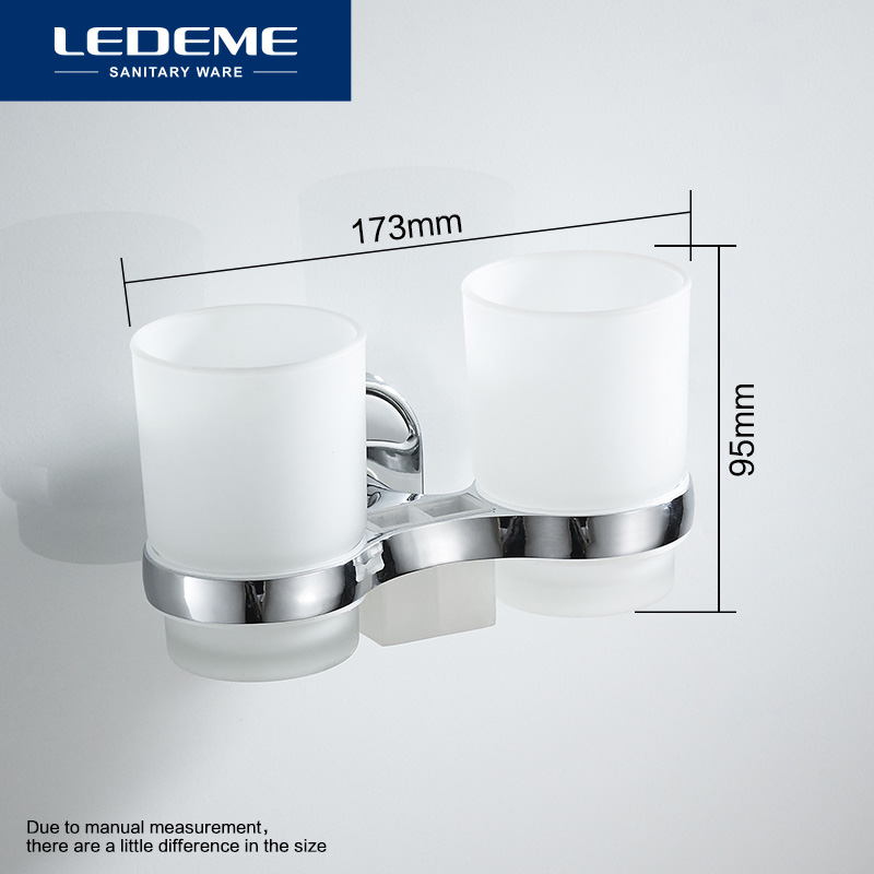 LEDEME Bathroom Toothbrush Holder Frosted Glass Double Cup Tumbler Holders Bath Cups Matte Wall Mount Toilet Accessories L1908