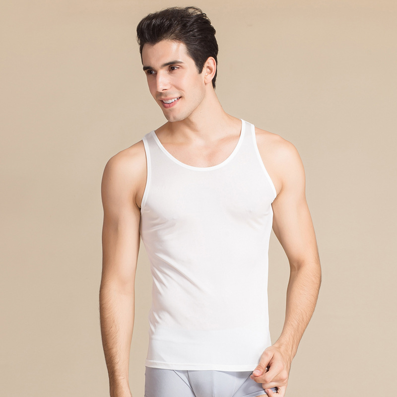 Summer Men Tank Tops 100% Real Silk O-neck Knitted Casual Vest Male Casual Comfortable Cool Breathable Tank Tops 9501