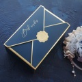 10pcs Gold Envelop Blue Best Wish Design Cookie Macaron Chocolate Paper Box Wedding Birthday Party Gifts Packaging Boxes