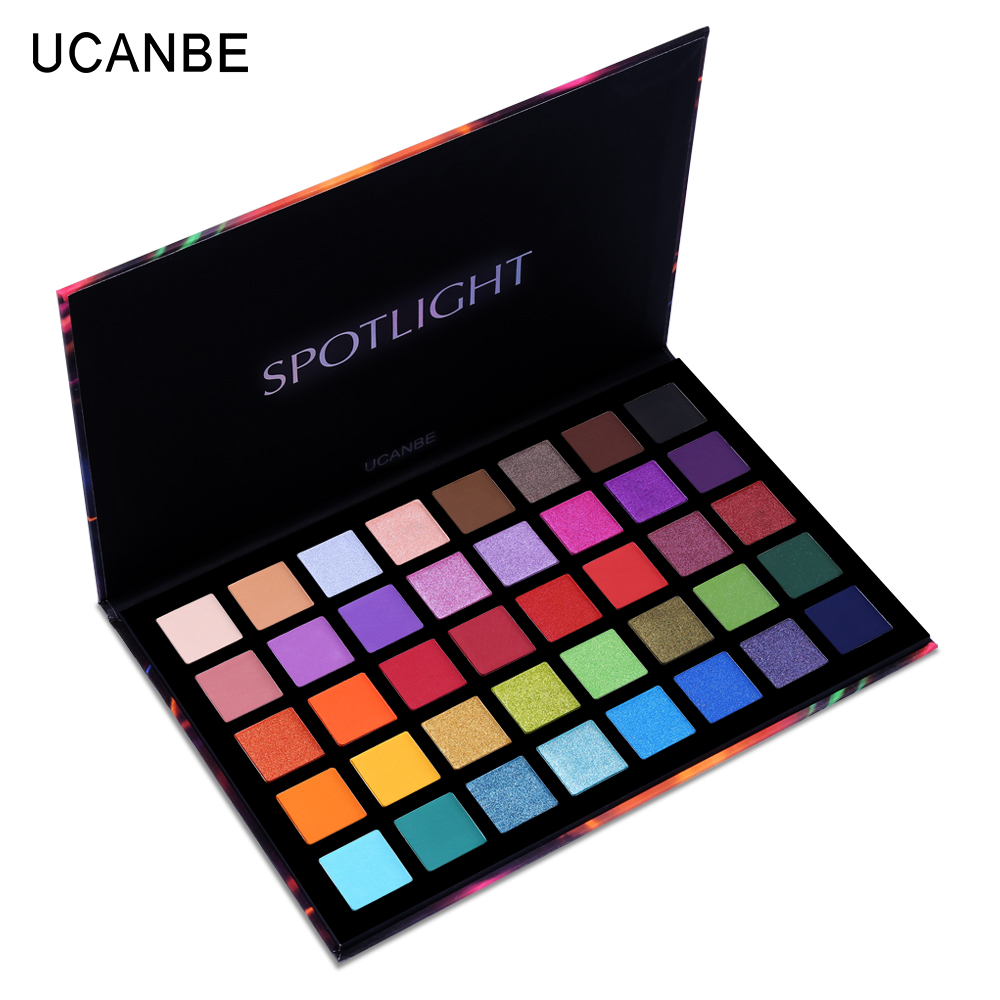UCANBE Spotlight Eyeshadow Palette with 15pcs Makeup Brushes Dazzling Sparkle Eye Shadow Metallic Pigmented Powder Makeup Set