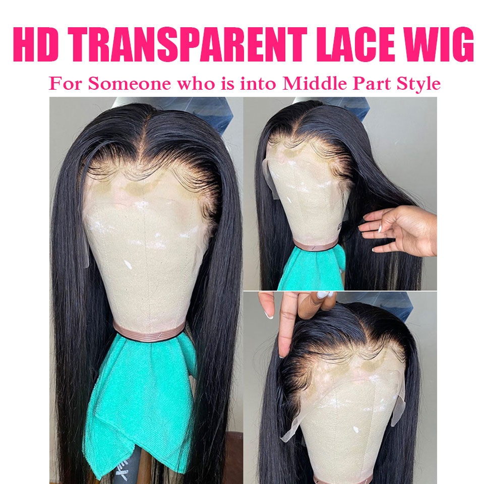 CHEAP HD Transparent Lace Frontal Wigs 180% 30 32 Inch Straight Lace Front Wig T Part Brazilian Bone Straight Human Hair Wigs