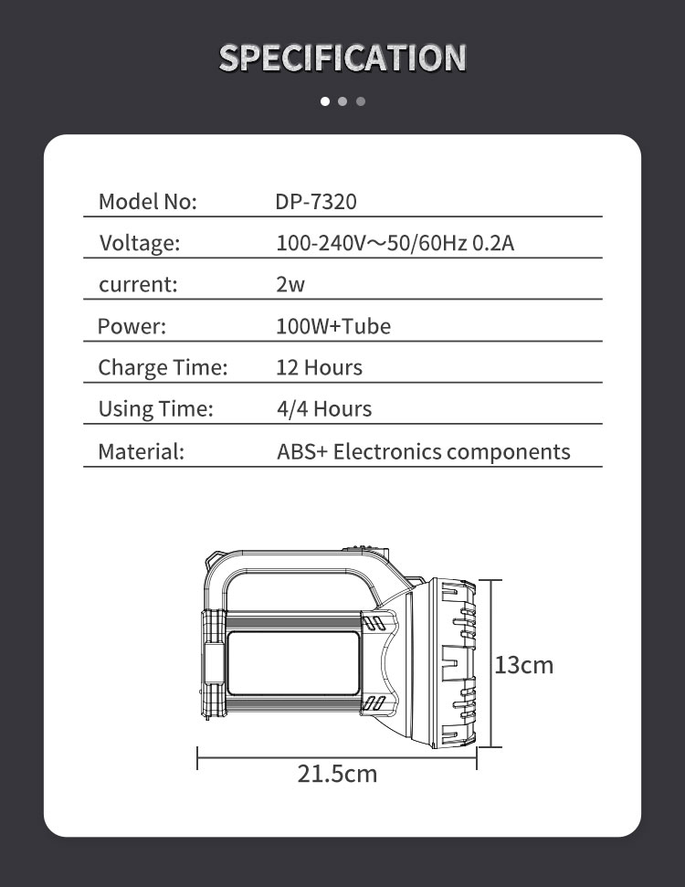 Rechargeable LED Searchlight Battery with Side Emergency Light-detail-7