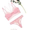 Varsbaby sexy deep V unlined hollow underwear 3/4 cup floral lace bras and thongs set for women