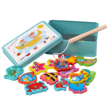 Baby Educational Toys 7-15Pcs Fish Wooden Magnetic Fishing Toy Set Fish Game Educational Fishing Toy