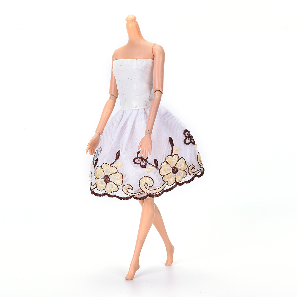 1 Pcs White Strapless Mini Handmade Embroidery Flower Dress For Doll Clothing High Quality