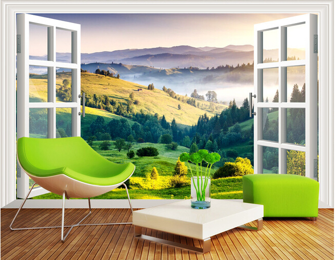 Living room sofa background wall paper 3D three-dimensional mural bedroom rural wallpaper wall cloth landscape grassland