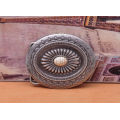 Huge Vintage Tribal Floral Engraved Turquoise Bead Leathercraft Handmade Belt Buckle Replacement
