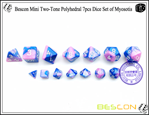 Bescon Mini Two-Tone Polyhedral 7pcs Dice Set of Myosotis-3