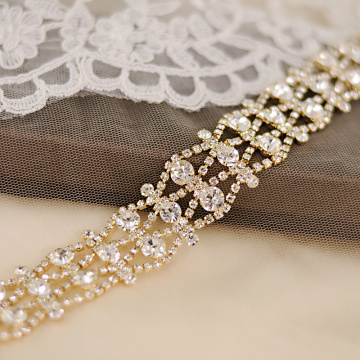 TRiXY S414-G Stunning Wedding Belts Golden Rhinestone Wedding Dress Belt Women's Crystal Belt Formal Bridal Ribbon Sash Belt