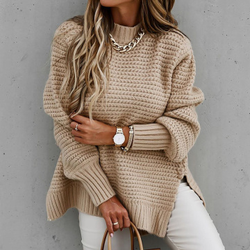 2020 Autumn Winter Thick Sweater Women Knitted Ribbed Pullover Sweater Round Neck Turtleneck Slim Jumper Soft Warm Pull Femme