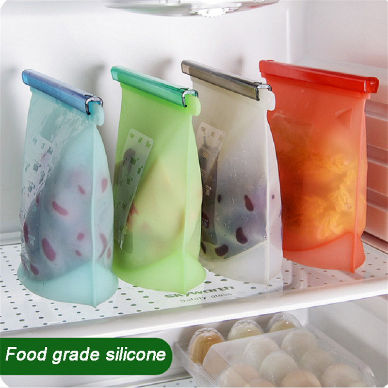 4pcs 500ml 1000ml 1500ml Zip Lock Airtight Seal Reusable Silicone Food Freezer Storage Bag for Food Cooking Sandwich Snack Bags