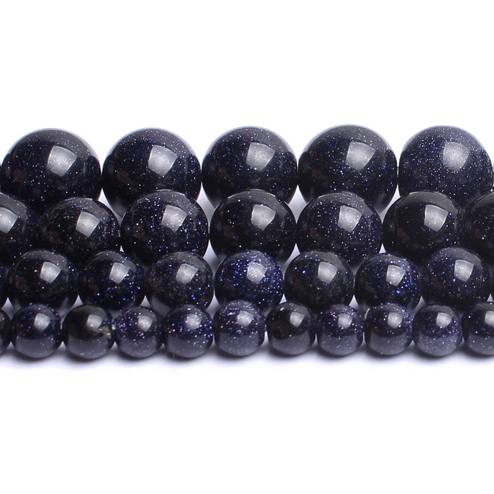 Natural Dark Blue Sandstone Beads Loose Stone Round Sitara Stars Beads for DIY Jewelry Making 4 6 8 10 12mm