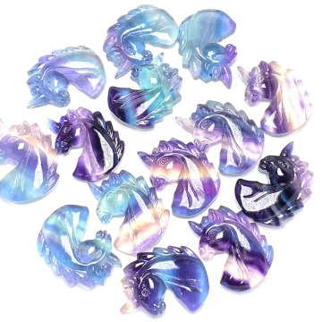 Wholesale Hand Carved Natural Rainbow Fluorite Crystal Unicorn Craft For Pendant