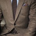Brown Herringbone Tweed Casual Men Suits for Winter 2 Piece Wedding Groomsmen Tuxedo Male Set Jacket with Pants New Fashion