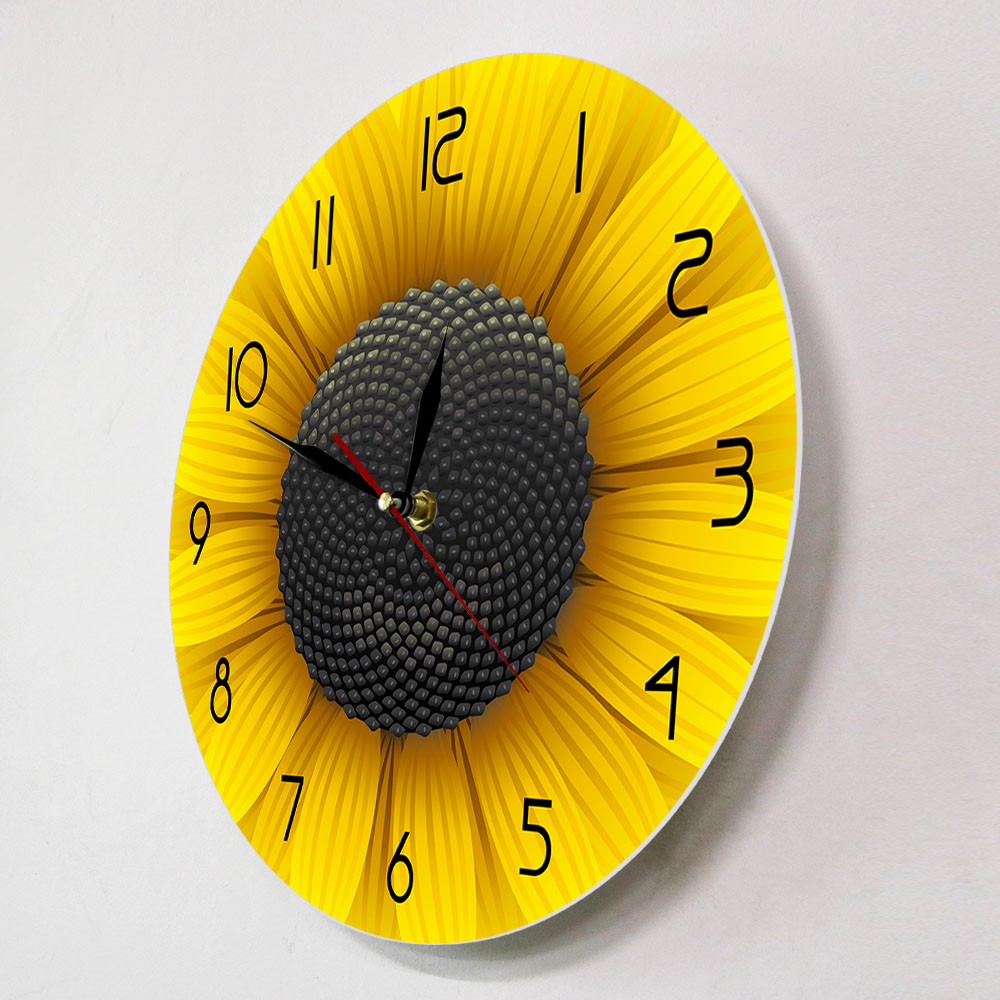 Beaufitul Fresh Sunflower Modern Wall Clock Botanical Yellow Flower Wall Art Natural Home Decor Helianthus Hanging Timepieces