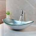 KEMAIDI Bathroom Washbasin Countertop Tempered Glass Basin Sink Faucet Set Brass Waterfall Faucet Washroom Vessel Vanity Bar