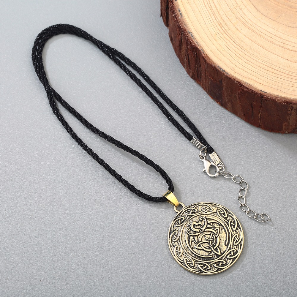 CHENGXUN Classic Men Norse Amulet Viking Gold Necklace Valknut Double Side Slavic talisman Knot Celtic Dragon Pendant Necklace