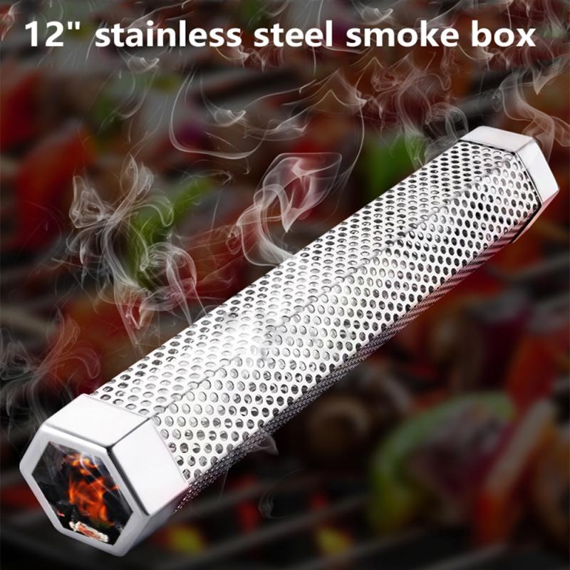 1PC Stainless Steel BBQ Smoke Box Tube Wood Chip Smoker Washable Barbecue Smoker Filter Tube Outdoor BBQ Tool Dropship