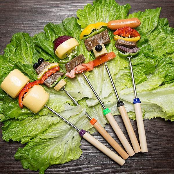 8 Pieces 32-Inch Colorful Telescopic Roasting Marshmallow Barbecue Skewers BBQ Stick Fork BBQ Tools