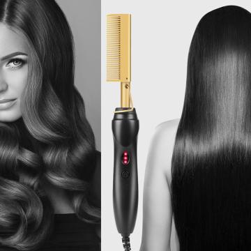 Hair Straightener Hot Heating Comb Smooth Iron Straightening Brush Corrugation Curling Iron Hair Curler Comb Multi-Function Use